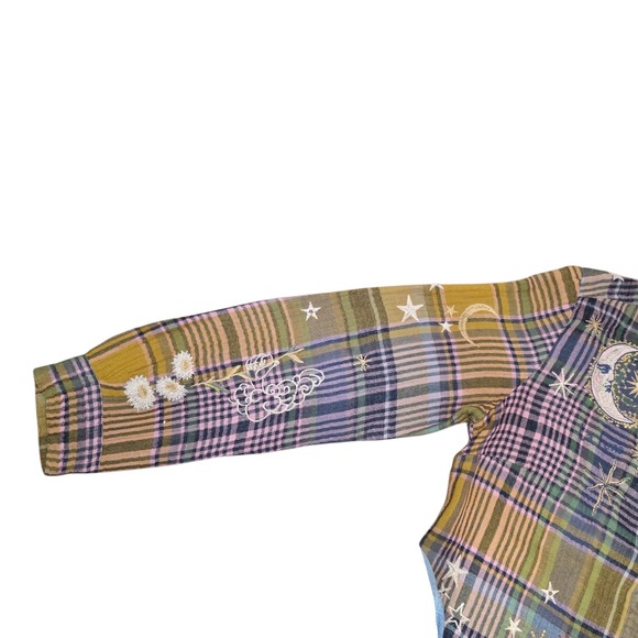 Johnny Was Workshop Plaid Embroidered Button Down Shirt Boho Floral Stars Sz S - Picture 12 of 13